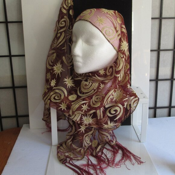 Magical, Mystical Gold & Red Scarf, Wrap, Vintage, Glitter, 1980s - Picture 1 of 11